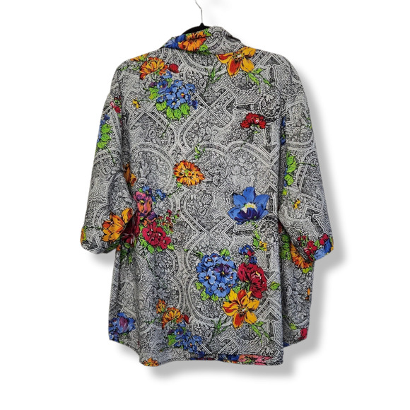 Vintage 80s Floral All Over Abstract Art Button Shirt Jodi Hills - Picture 5 of 5